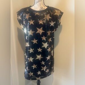 Black and gold Sequin Star T-Shirt Dress. NY & Co Gabrielle Union